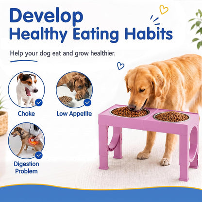 XIAZ Elevated Dog Bowls Large Breed Raised Dogs Bowl Stand Large/Medium Sized Dog Slow Feeder Dogs Bowls Food Water Stands 5 Heights Adjustable 9/11/12/14in Pet Feeder Dish Station