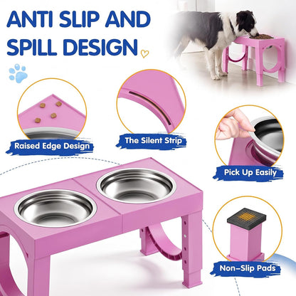 XIAZ Elevated Dog Bowls Large Breed Raised Dogs Bowl Stand Large/Medium Sized Dog Slow Feeder Dogs Bowls Food Water Stands 5 Heights Adjustable 9/11/12/14in Pet Feeder Dish Station