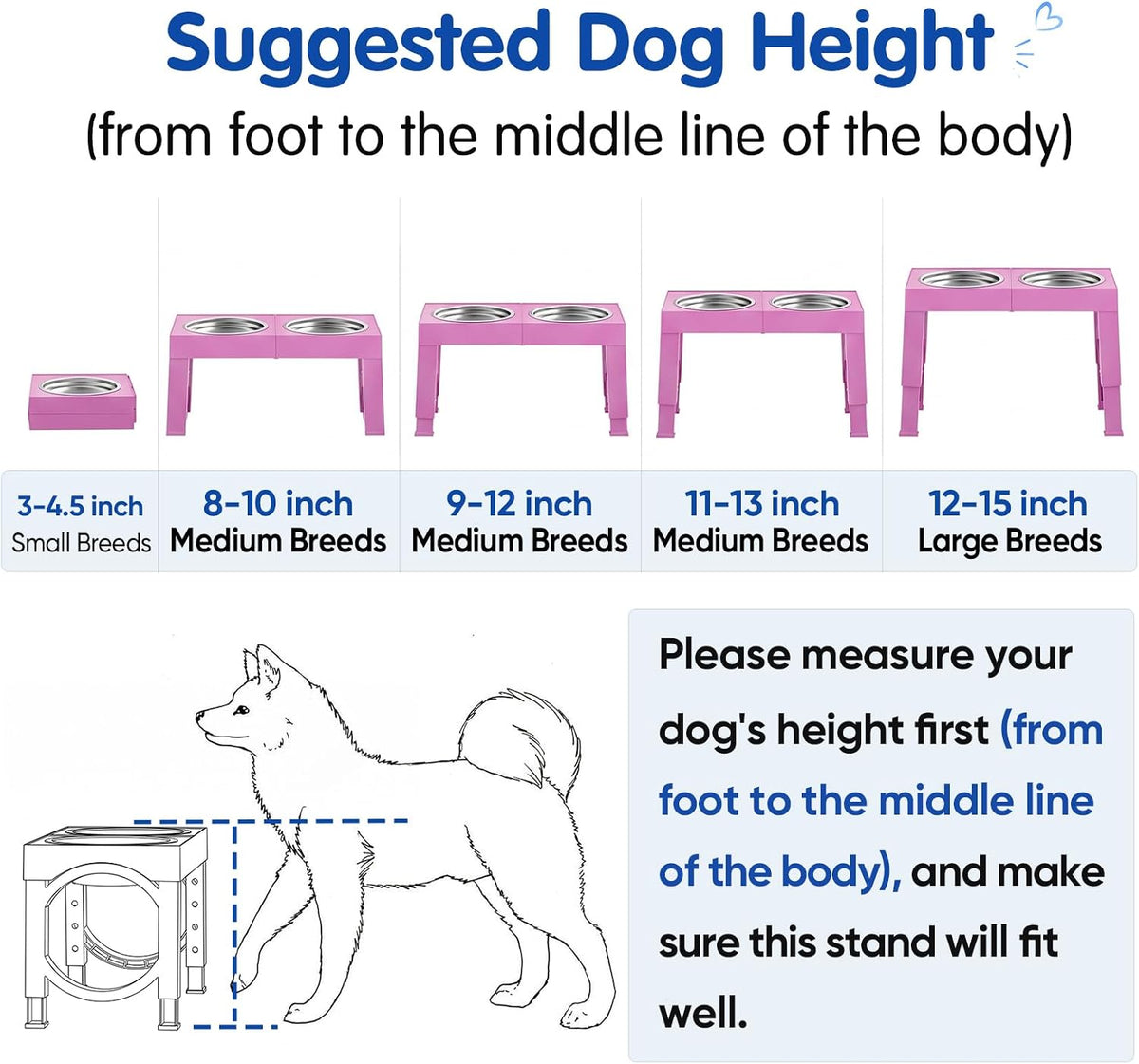 XIAZ Elevated Dog Bowls Large Breed Raised Dogs Bowl Stand Large/Medium Sized Dog Slow Feeder Dogs Bowls Food Water Stands 5 Heights Adjustable 9/11/12/14in Pet Feeder Dish Station