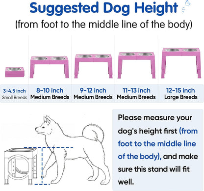 XIAZ Elevated Dog Bowls Large Breed Raised Dogs Bowl Stand Large/Medium Sized Dog Slow Feeder Dogs Bowls Food Water Stands 5 Heights Adjustable 9/11/12/14in Pet Feeder Dish Station