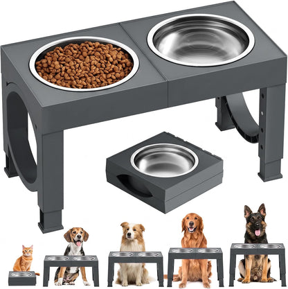 XIAZ Elevated Dog Bowls Large Breed Raised Dogs Bowl Stand Large/Medium Sized Dog Slow Feeder Dogs Bowls Food Water Stands 5 Heights Adjustable 9/11/12/14in Pet Feeder Dish Station