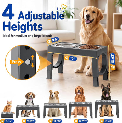 XIAZ Elevated Dog Bowls Large Breed Raised Dogs Bowl Stand Large/Medium Sized Dog Slow Feeder Dogs Bowls Food Water Stands 5 Heights Adjustable 9/11/12/14in Pet Feeder Dish Station
