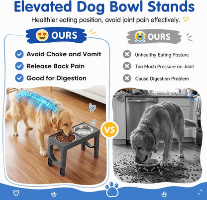 XIAZ Elevated Dog Bowls Large Breed Raised Dogs Bowl Stand Large/Medium Sized Dog Slow Feeder Dogs Bowls Food Water Stands 5 Heights Adjustable 9/11/12/14in Pet Feeder Dish Station