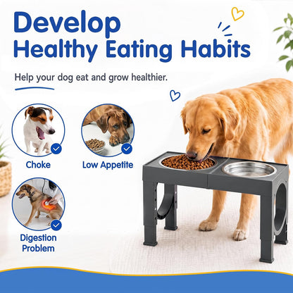 XIAZ Elevated Dog Bowls Large Breed Raised Dogs Bowl Stand Large/Medium Sized Dog Slow Feeder Dogs Bowls Food Water Stands 5 Heights Adjustable 9/11/12/14in Pet Feeder Dish Station