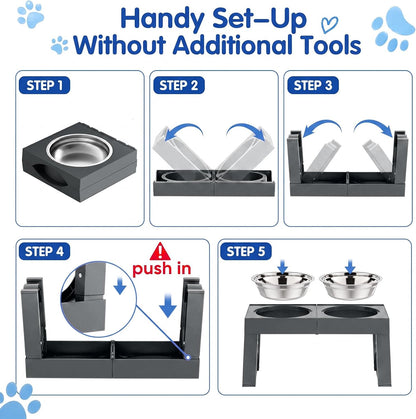 XIAZ Elevated Dog Bowls Large Breed Raised Dogs Bowl Stand Large/Medium Sized Dog Slow Feeder Dogs Bowls Food Water Stands 5 Heights Adjustable 9/11/12/14in Pet Feeder Dish Station