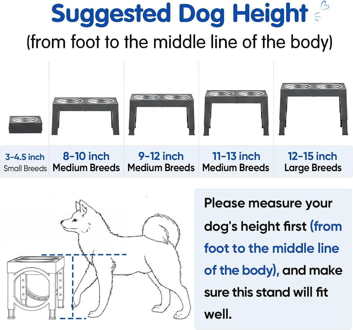 XIAZ Elevated Dog Bowls Large Breed Raised Dogs Bowl Stand Large/Medium Sized Dog Slow Feeder Dogs Bowls Food Water Stands 5 Heights Adjustable 9/11/12/14in Pet Feeder Dish Station