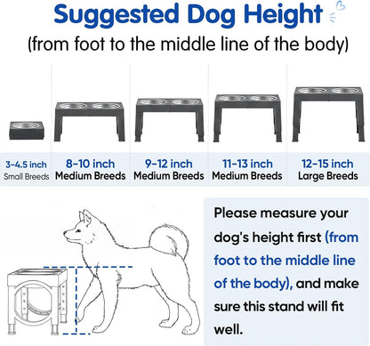 XIAZ Elevated Dog Bowls Large Breed Raised Dogs Bowl Stand Large/Medium Sized Dog Slow Feeder Dogs Bowls Food Water Stands 5 Heights Adjustable 9/11/12/14in Pet Feeder Dish Station