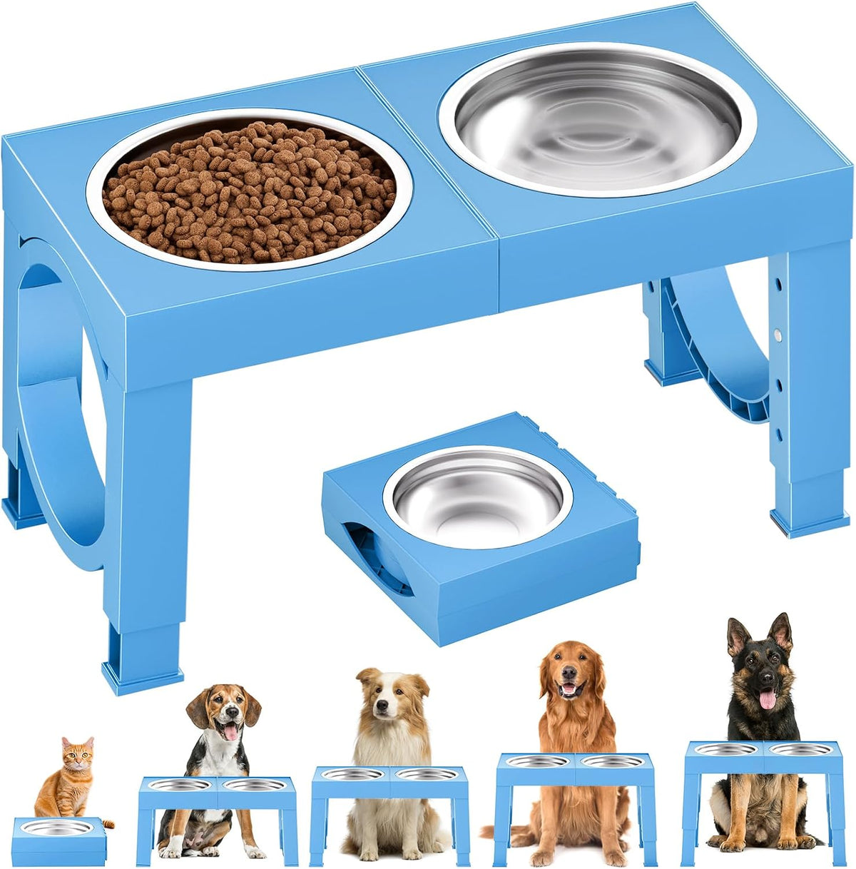 XIAZ Elevated Dog Bowls Large Breed Raised Dogs Bowl Stand Large/Medium Sized Dog Slow Feeder Dogs Bowls Food Water Stands 5 Heights Adjustable 9/11/12/14in Pet Feeder Dish Station