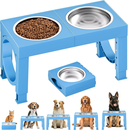 XIAZ Elevated Dog Bowls Large Breed Raised Dogs Bowl Stand Large/Medium Sized Dog Slow Feeder Dogs Bowls Food Water Stands 5 Heights Adjustable 9/11/12/14in Pet Feeder Dish Station