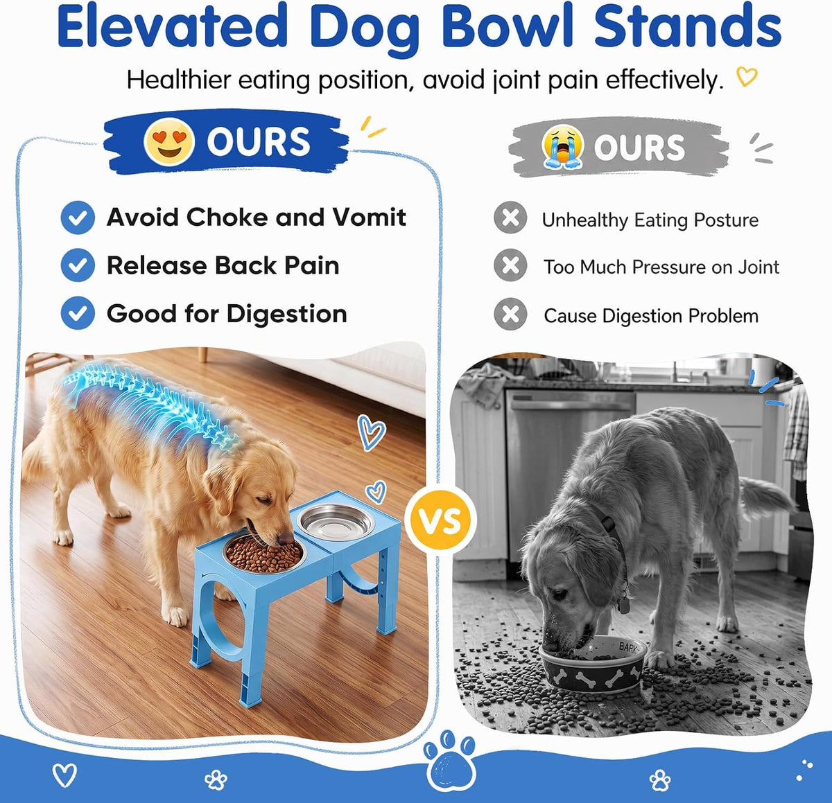 XIAZ Elevated Dog Bowls Large Breed Raised Dogs Bowl Stand Large/Medium Sized Dog Slow Feeder Dogs Bowls Food Water Stands 5 Heights Adjustable 9/11/12/14in Pet Feeder Dish Station