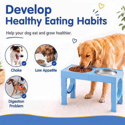 XIAZ Elevated Dog Bowls Large Breed Raised Dogs Bowl Stand Large/Medium Sized Dog Slow Feeder Dogs Bowls Food Water Stands 5 Heights Adjustable 9/11/12/14in Pet Feeder Dish Station