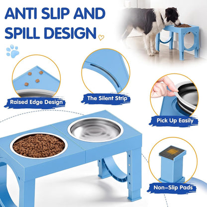 XIAZ Elevated Dog Bowls Large Breed Raised Dogs Bowl Stand Large/Medium Sized Dog Slow Feeder Dogs Bowls Food Water Stands 5 Heights Adjustable 9/11/12/14in Pet Feeder Dish Station
