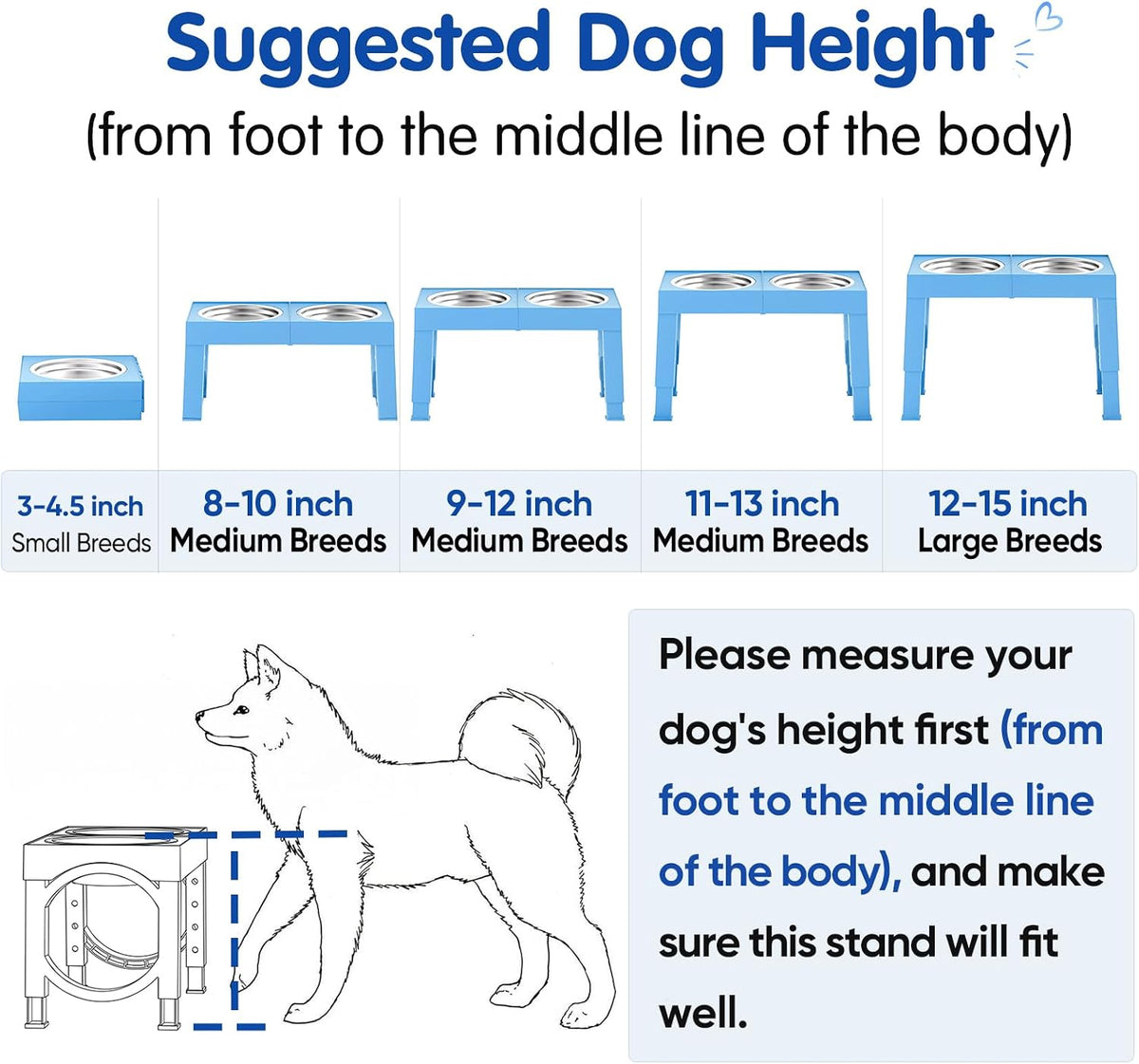 XIAZ Elevated Dog Bowls Large Breed Raised Dogs Bowl Stand Large/Medium Sized Dog Slow Feeder Dogs Bowls Food Water Stands 5 Heights Adjustable 9/11/12/14in Pet Feeder Dish Station