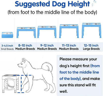 XIAZ Elevated Dog Bowls Large Breed Raised Dogs Bowl Stand Large/Medium Sized Dog Slow Feeder Dogs Bowls Food Water Stands 5 Heights Adjustable 9/11/12/14in Pet Feeder Dish Station