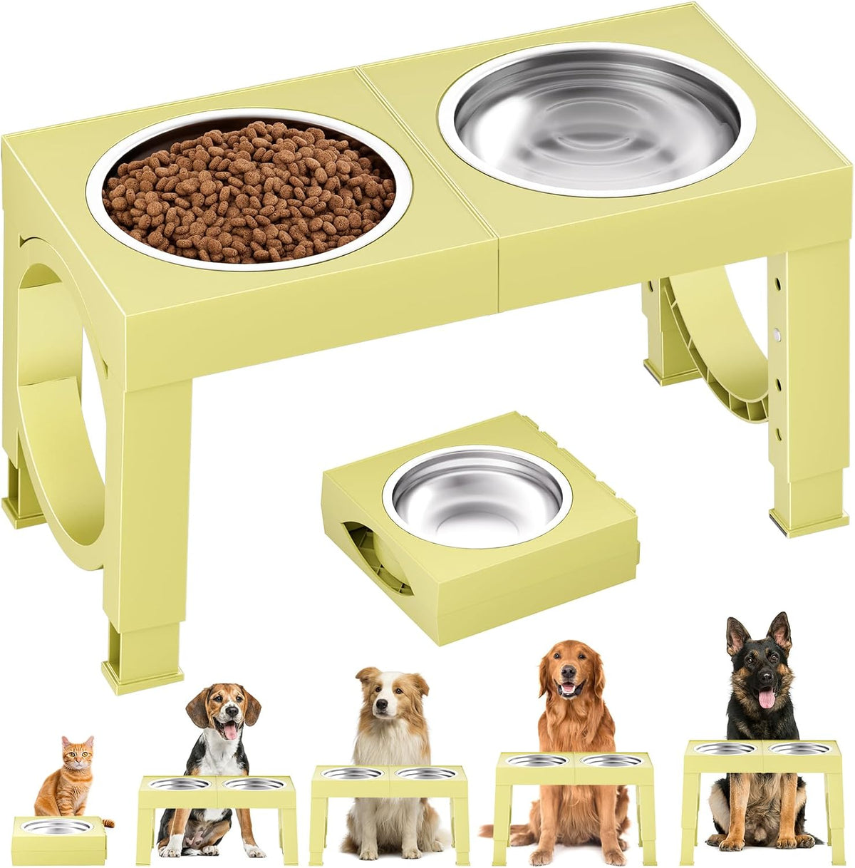XIAZ Elevated Dog Bowls Large Breed Raised Dogs Bowl Stand Large/Medium Sized Dog Slow Feeder Dogs Bowls Food Water Stands 5 Heights Adjustable 9/11/12/14in Pet Feeder Dish Station