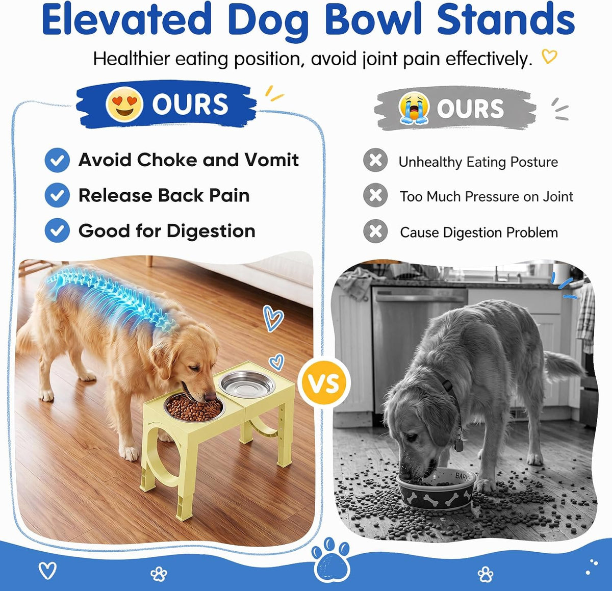 XIAZ Elevated Dog Bowls Large Breed Raised Dogs Bowl Stand Large/Medium Sized Dog Slow Feeder Dogs Bowls Food Water Stands 5 Heights Adjustable 9/11/12/14in Pet Feeder Dish Station