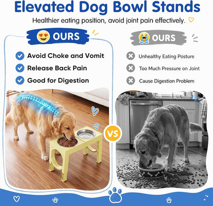 XIAZ Elevated Dog Bowls Large Breed Raised Dogs Bowl Stand Large/Medium Sized Dog Slow Feeder Dogs Bowls Food Water Stands 5 Heights Adjustable 9/11/12/14in Pet Feeder Dish Station