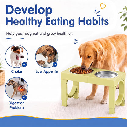 XIAZ Elevated Dog Bowls Large Breed Raised Dogs Bowl Stand Large/Medium Sized Dog Slow Feeder Dogs Bowls Food Water Stands 5 Heights Adjustable 9/11/12/14in Pet Feeder Dish Station