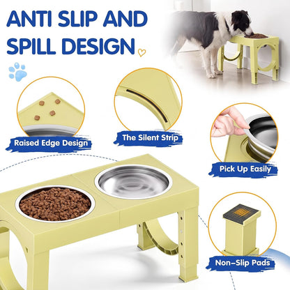 XIAZ Elevated Dog Bowls Large Breed Raised Dogs Bowl Stand Large/Medium Sized Dog Slow Feeder Dogs Bowls Food Water Stands 5 Heights Adjustable 9/11/12/14in Pet Feeder Dish Station