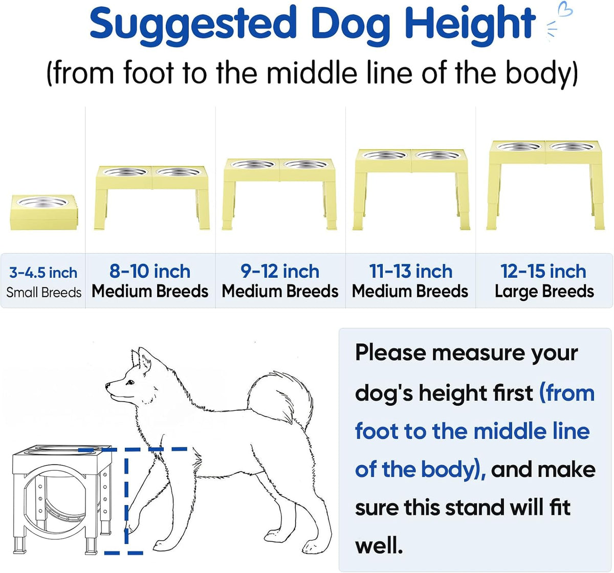 XIAZ Elevated Dog Bowls Large Breed Raised Dogs Bowl Stand Large/Medium Sized Dog Slow Feeder Dogs Bowls Food Water Stands 5 Heights Adjustable 9/11/12/14in Pet Feeder Dish Station