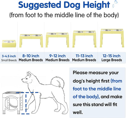 XIAZ Elevated Dog Bowls Large Breed Raised Dogs Bowl Stand Large/Medium Sized Dog Slow Feeder Dogs Bowls Food Water Stands 5 Heights Adjustable 9/11/12/14in Pet Feeder Dish Station