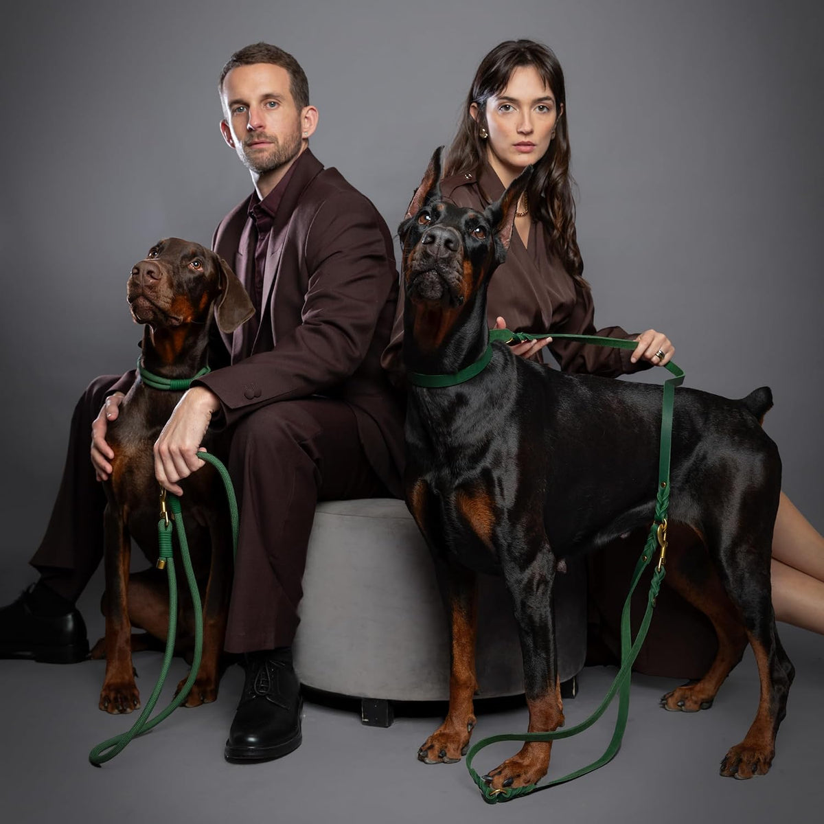 Leather Dog Leash, Premium Oil-Waxed Leather Braided, 8 ft Long Dog Leash with 6 Ways to Use Hands-Free, Quick-tie, Double Pet Lead Etc. Matching Collar Available. (Dark Green)