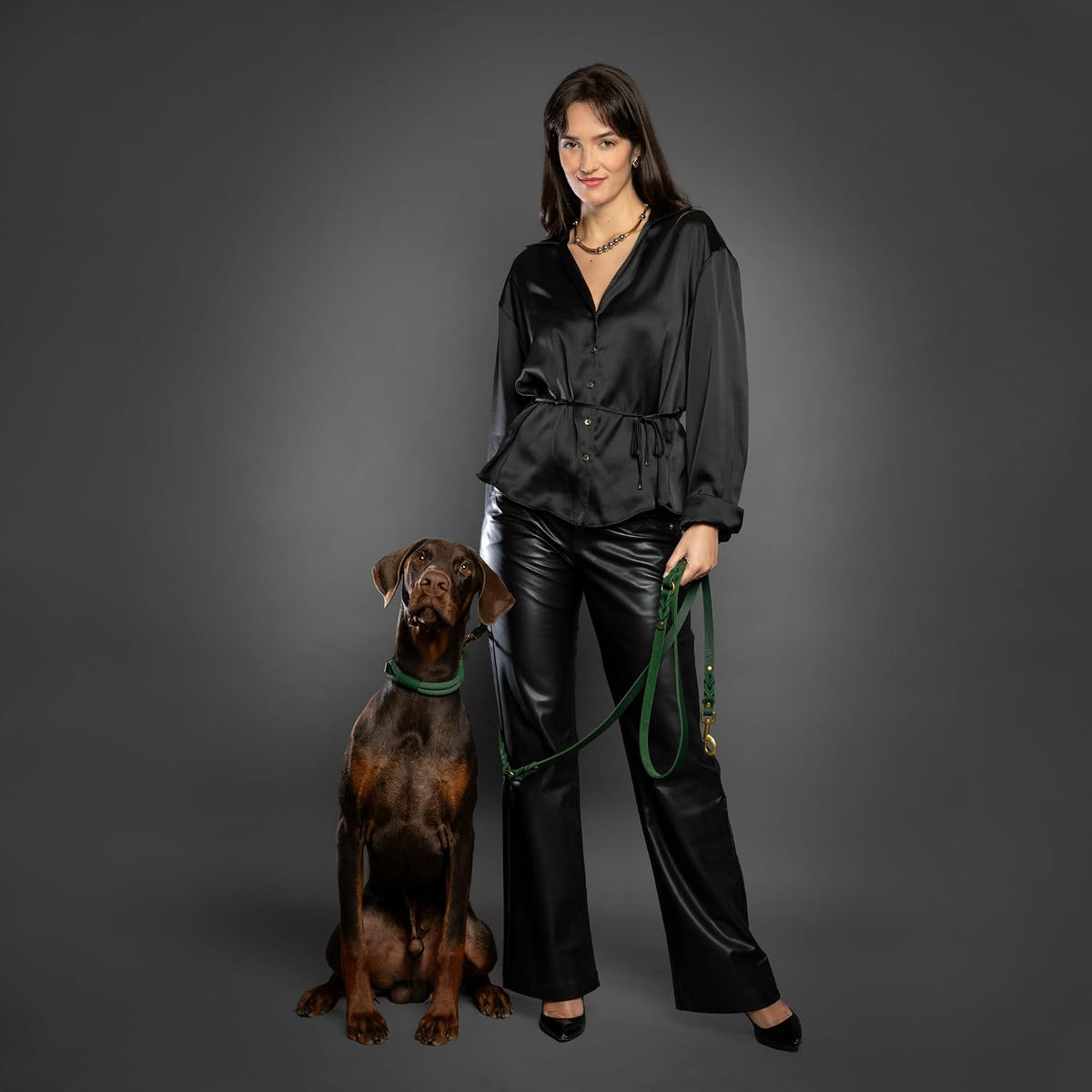 Leather Dog Leash, Premium Oil-Waxed Leather Braided, 8 ft Long Dog Leash with 6 Ways to Use Hands-Free, Quick-tie, Double Pet Lead Etc. Matching Collar Available. (Dark Green)