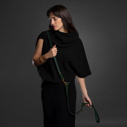 Leather Dog Leash, Premium Oil-Waxed Leather Braided, 8 ft Long Dog Leash with 6 Ways to Use Hands-Free, Quick-tie, Double Pet Lead Etc. Matching Collar Available. (Dark Green)