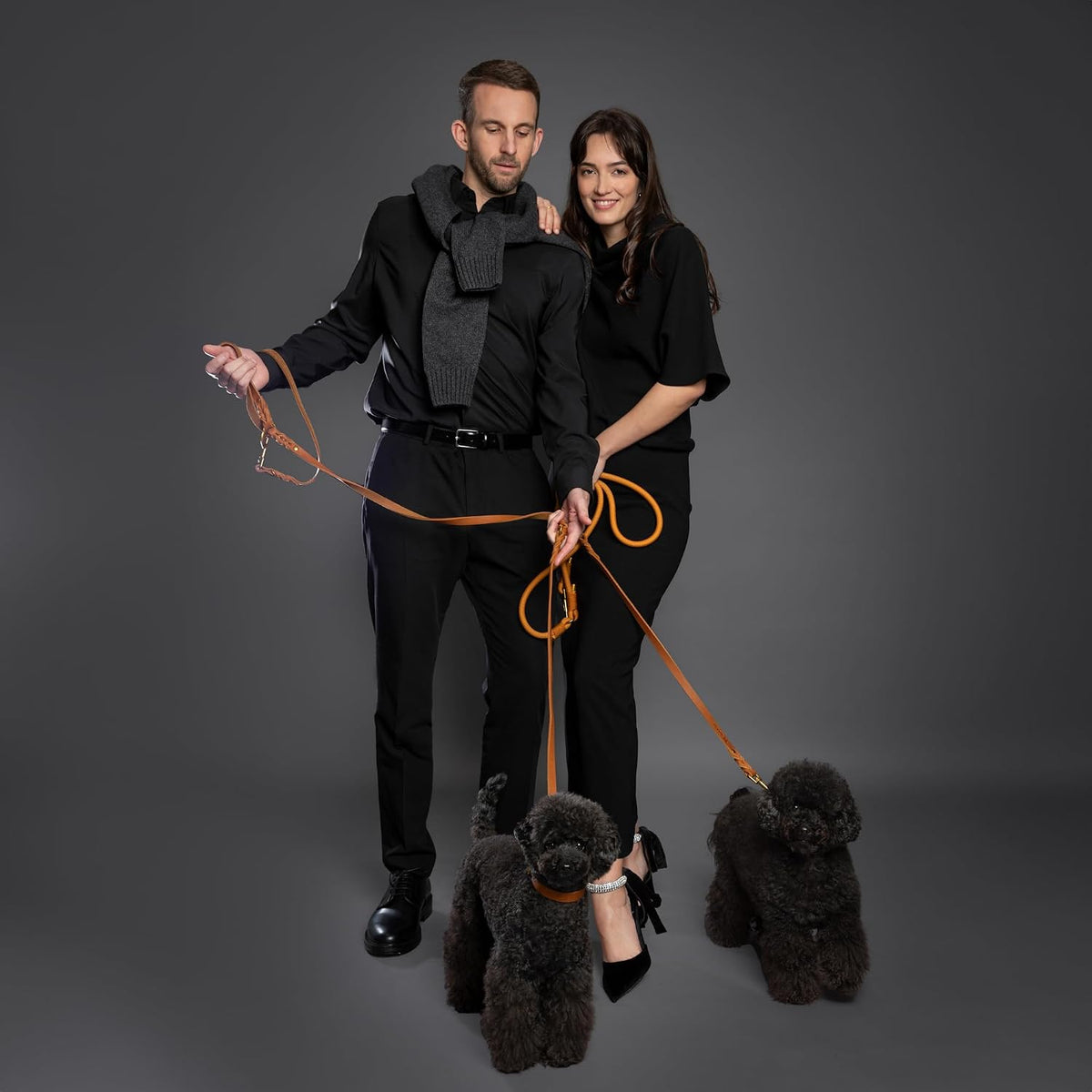 Leather Dog Leash, Premium Oil-Waxed Leather Braided, 8 ft Long Dog Leash with 6 Ways to Use Hands-Free, Quick-tie, Double Pet Lead Etc. Matching Collar Available. (Dark Green)