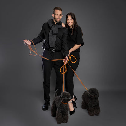 Leather Dog Leash, Premium Oil-Waxed Leather Braided, 8 ft Long Dog Leash with 6 Ways to Use Hands-Free, Quick-tie, Double Pet Lead Etc. Matching Collar Available. (Dark Green)
