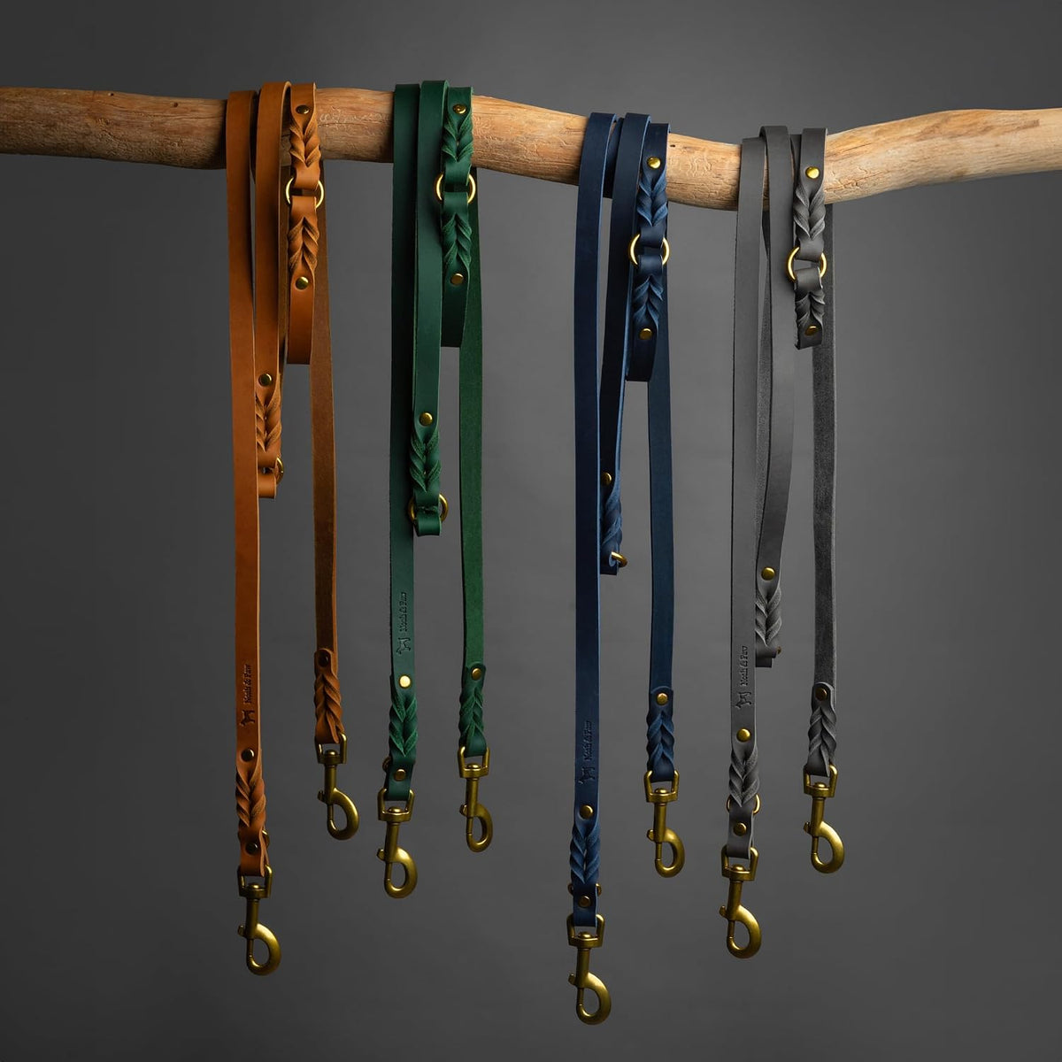 Leather Dog Leash, Premium Oil-Waxed Leather Braided, 8 ft Long Dog Leash with 6 Ways to Use Hands-Free, Quick-tie, Double Pet Lead Etc. Matching Collar Available. (Dark Green)