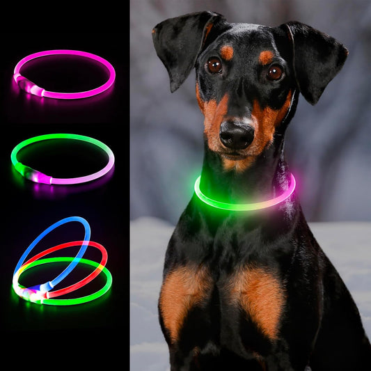 Light up Dog Collar, LED Dog Collar USB Rechargeable, Waterproof Dog Collar Light for Small, Medium, Large Dogs & Cats (Pink+Green)