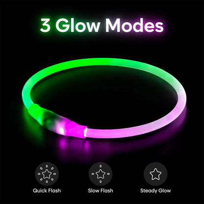 Light up Dog Collar, LED Dog Collar USB Rechargeable, Waterproof Dog Collar Light for Small, Medium, Large Dogs & Cats (Pink+Green)