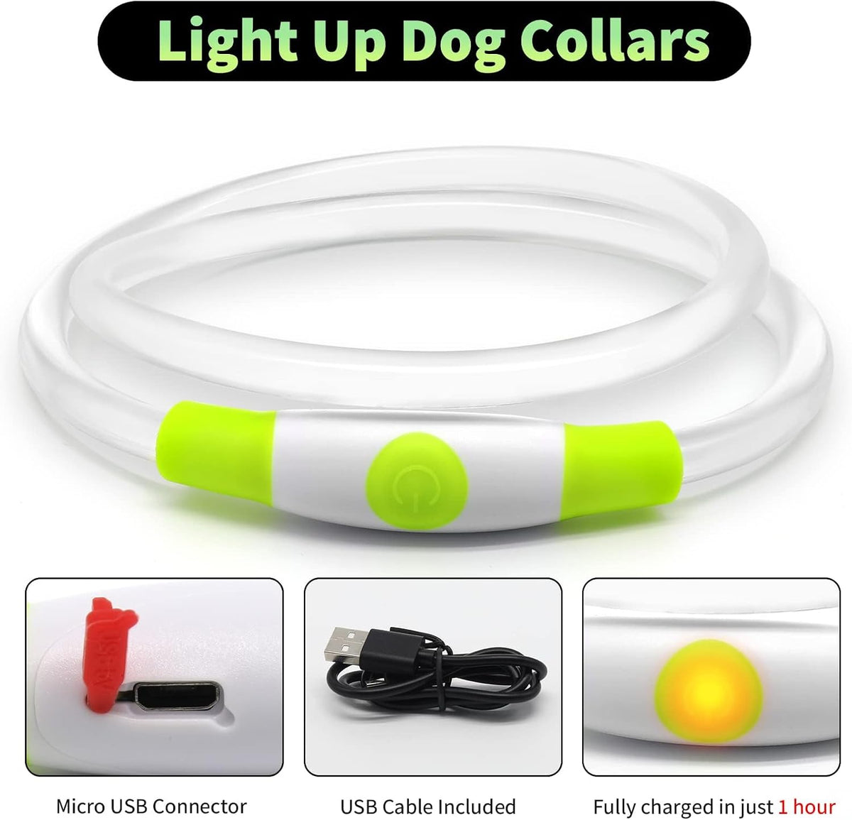 Light up Dog Collar, LED Dog Collar USB Rechargeable, Waterproof Dog Collar Light for Small, Medium, Large Dogs & Cats (Pink+Green)