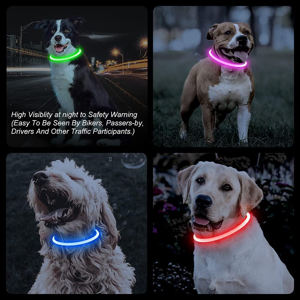 Light up Dog Collar, LED Dog Collar USB Rechargeable, Waterproof Dog Collar Light for Small, Medium, Large Dogs & Cats (Pink+Green)