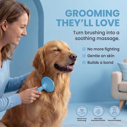 Round Bristle Pet Brush for Dogs and Cats - Soft Dog Brush for Grooming Short or Long Hair - Gentle Tool for Sensitive Skin Removes Dander, Dirt, and Detangles (Blue)
