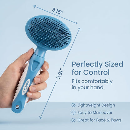 Round Bristle Pet Brush for Dogs and Cats - Soft Dog Brush for Grooming Short or Long Hair - Gentle Tool for Sensitive Skin Removes Dander, Dirt, and Detangles (Blue)