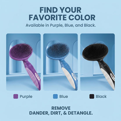 Round Bristle Pet Brush for Dogs and Cats - Soft Dog Brush for Grooming Short or Long Hair - Gentle Tool for Sensitive Skin Removes Dander, Dirt, and Detangles (Blue)