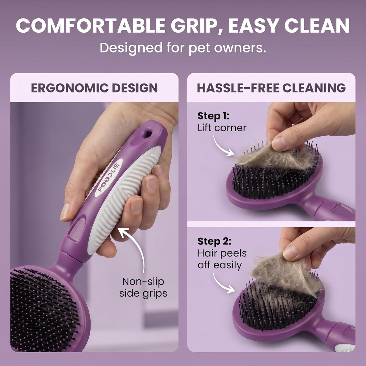 Round Bristle Pet Brush for Dogs and Cats - Soft Dog Brush for Grooming Short or Long Hair - Gentle Tool for Sensitive Skin Removes Dander, Dirt, and Detangles (Blue)