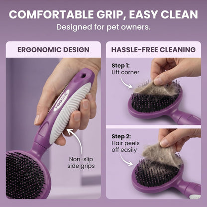 Round Bristle Pet Brush for Dogs and Cats - Soft Dog Brush for Grooming Short or Long Hair - Gentle Tool for Sensitive Skin Removes Dander, Dirt, and Detangles (Blue)