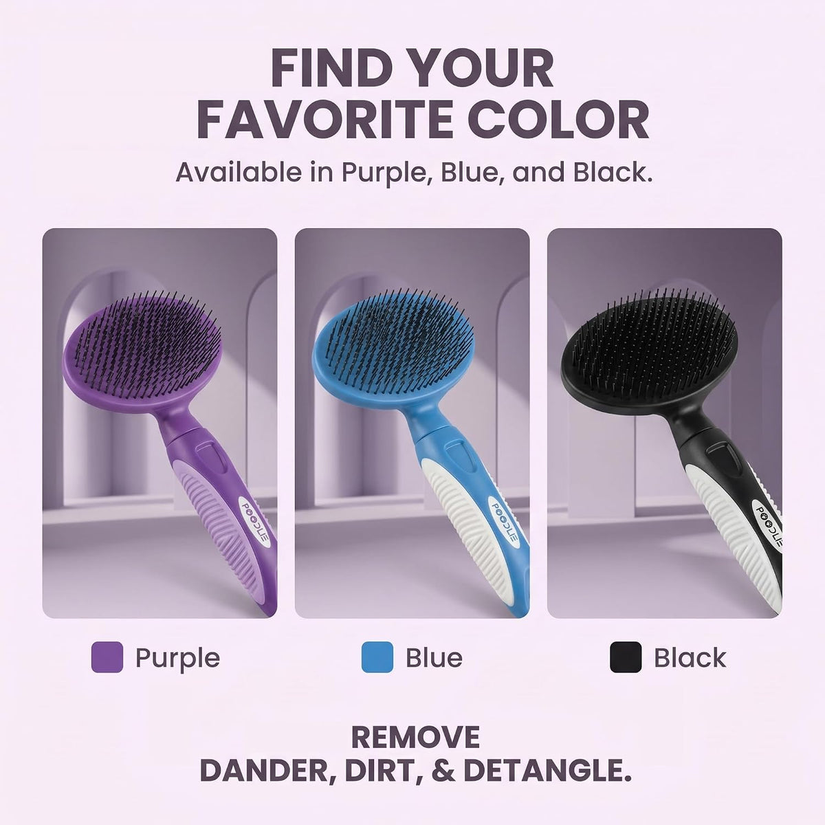 Round Bristle Pet Brush for Dogs and Cats - Soft Dog Brush for Grooming Short or Long Hair - Gentle Tool for Sensitive Skin Removes Dander, Dirt, and Detangles (Blue)