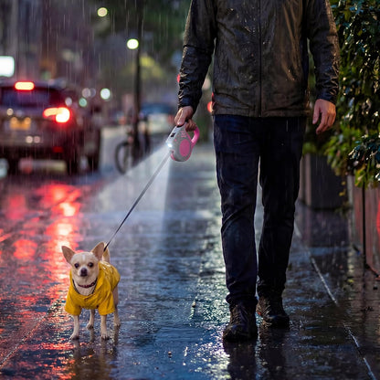 Retractable Dog Leash with USB Rechargeable Flashlight, Pink