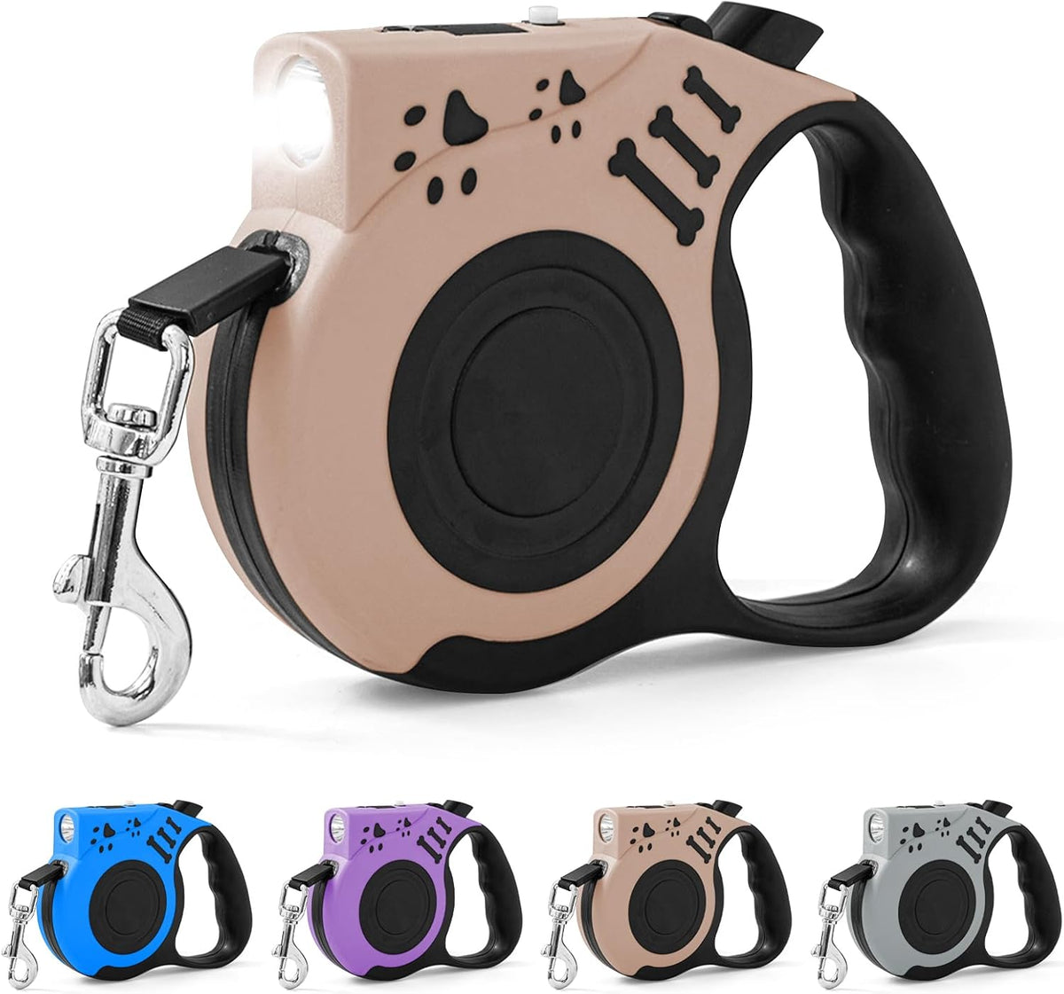 Retractable Dog Leash with USB Rechargeable Flashlight, Pink