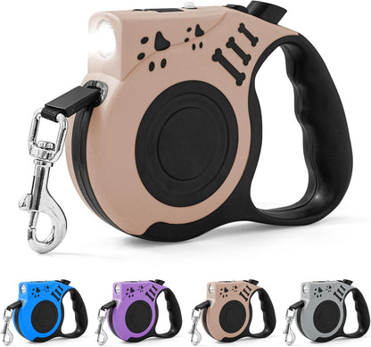 Retractable Dog Leash with USB Rechargeable Flashlight, Pink