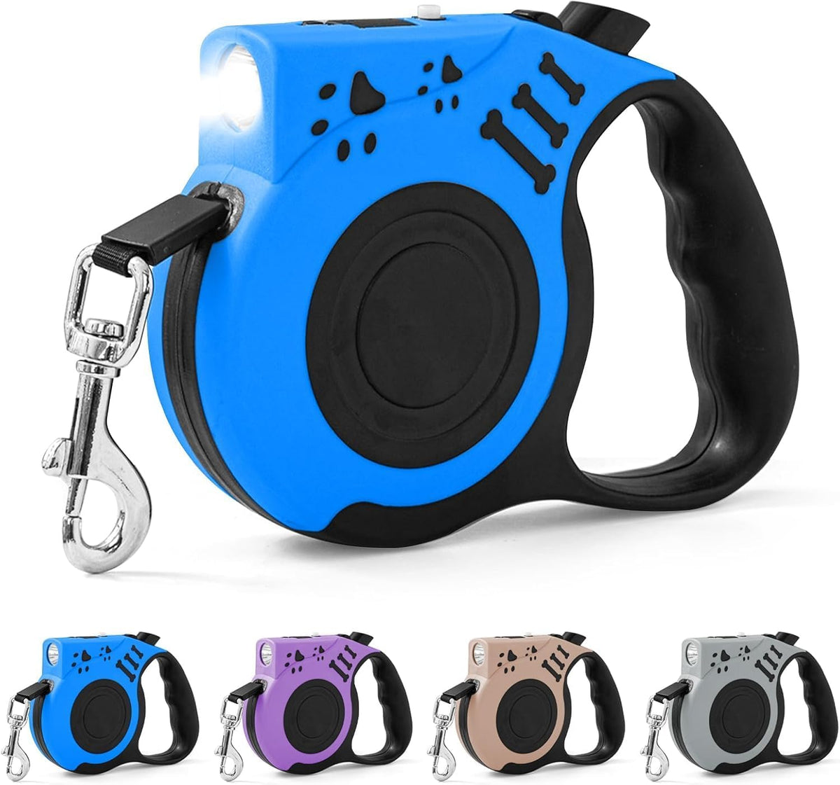 Retractable Dog Leash with USB Rechargeable Flashlight, Pink