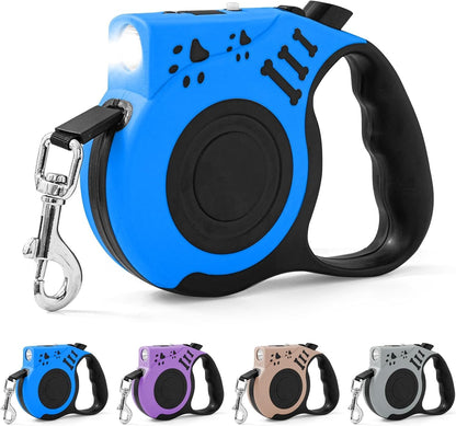 Retractable Dog Leash with USB Rechargeable Flashlight, Pink