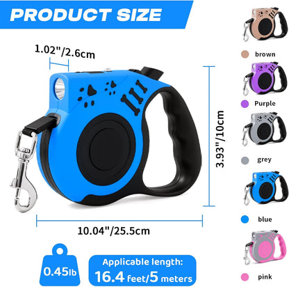 Retractable Dog Leash with USB Rechargeable Flashlight, Pink