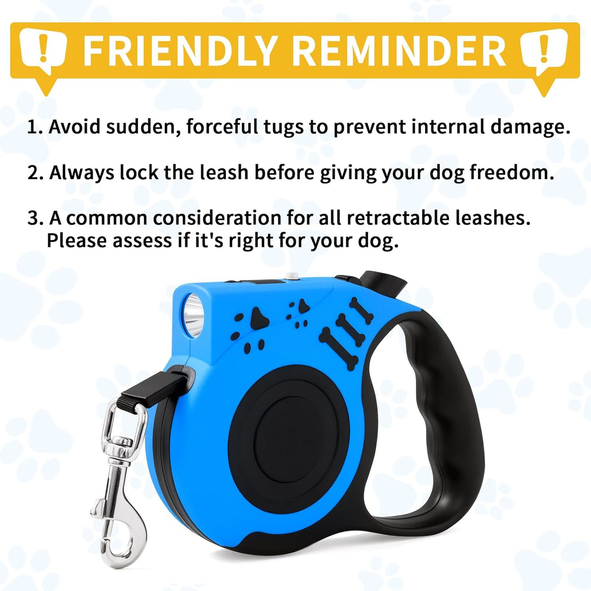 Retractable Dog Leash with USB Rechargeable Flashlight, Pink