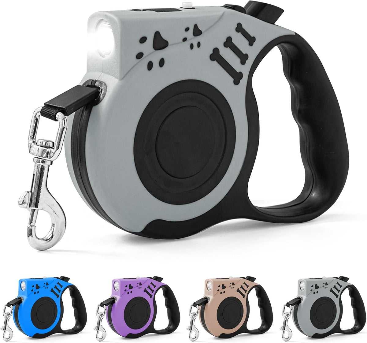 Retractable Dog Leash with USB Rechargeable Flashlight, Pink