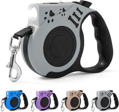 Retractable Dog Leash with USB Rechargeable Flashlight, Pink